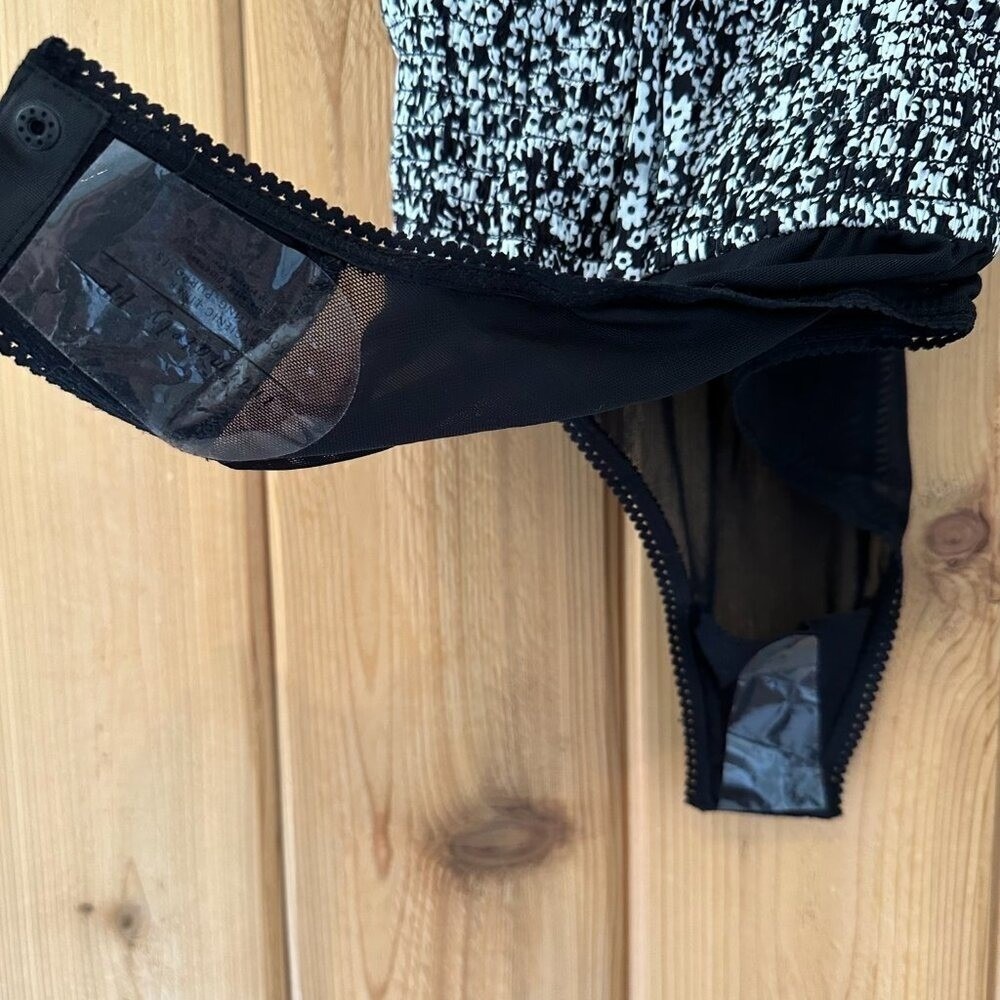 Free People Size XS Bardot Floral Bodysuit in Black Combo - Picture 5 of 6